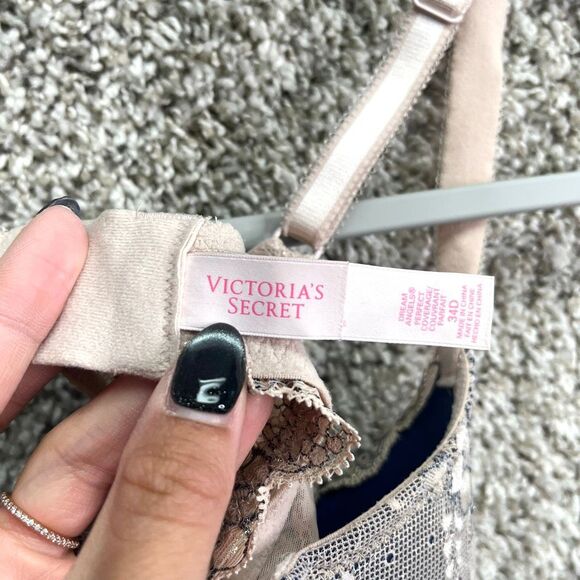 Victoria’s Secret Bra Women’s 34D Dream Angels Beige Lace Perfect Coverage - Picture 3 of 4